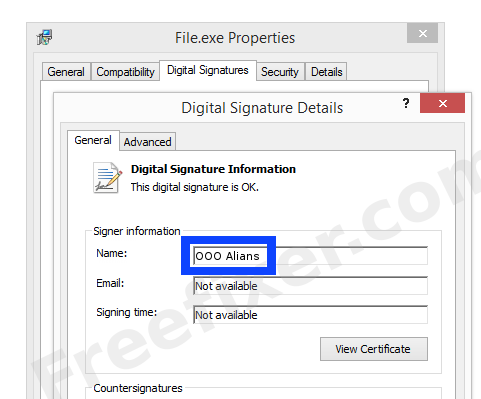 Screenshot of the OOO Alians certificate